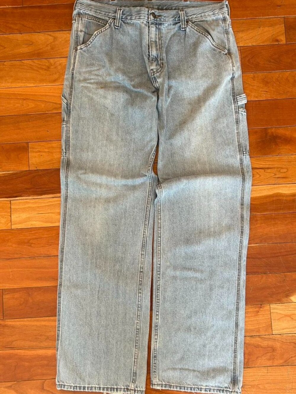 Vintage Light Wash Denim Wide Leg Carpenter Utility Jeans
